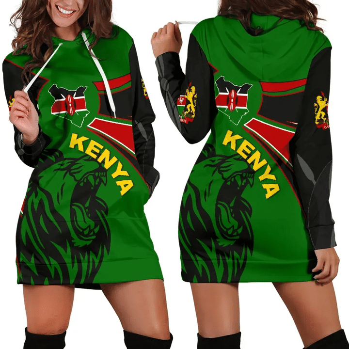 1stTheWorld Kenya Hoodie Dress, Kenya Round Coat Of Arms Lion A10 | 1sttheworld.com

