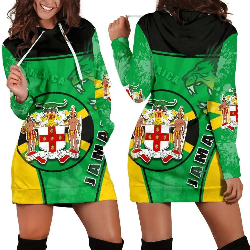 Jamaica Lion Women Hoodie Dress Circle Stripes Flag Version K13 | 1sttheworld.com
