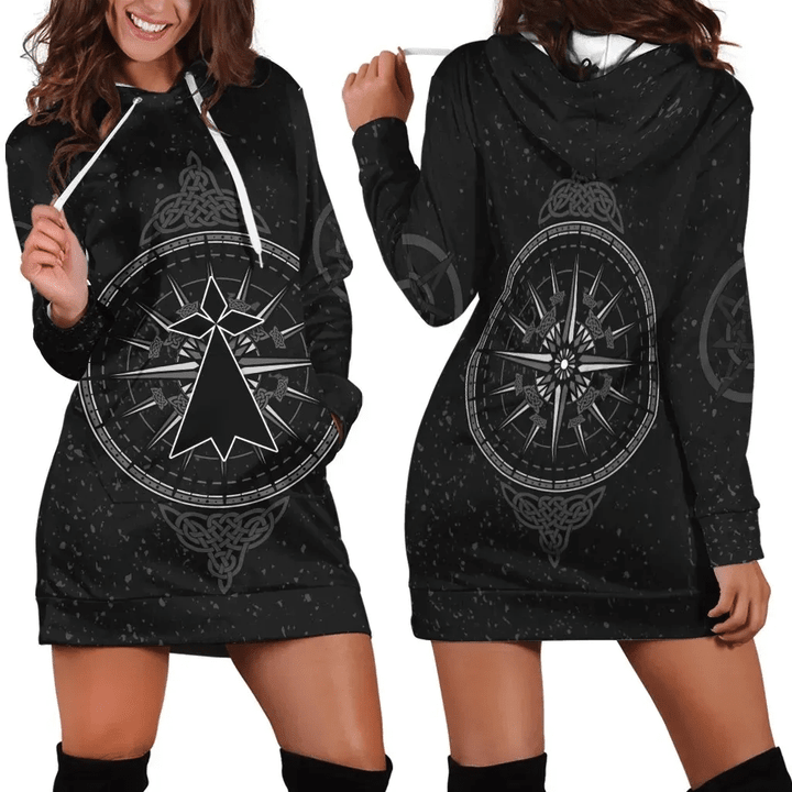 Brittany Celtic Hoodie Dress - Celtic Compass With Brittany Stoat Ermine - BN23 | 1sttheworld.com
