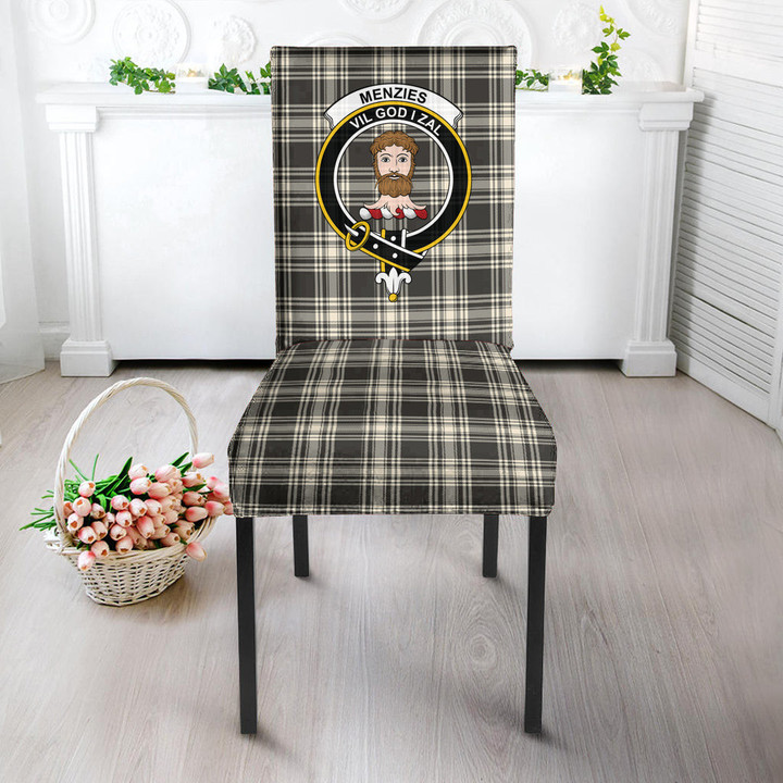 1sttheworld Dining Chair Slip Cover - Menzies Black White Ancient Clan Tartan Dining Chair Slip Cover A7 | 1sttheworld