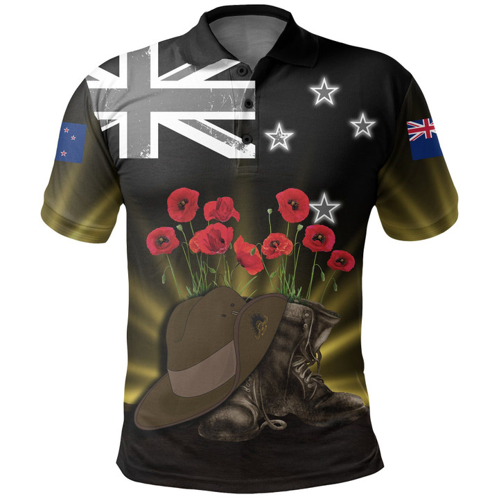 New Zealand Anzac Day Polo Shirt -  Lest We Forget Hat And Boots Poppies | Love The World