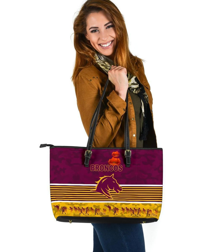 Brisbane Broncos Leather Tote Anzac Day Simple Style , Maroon