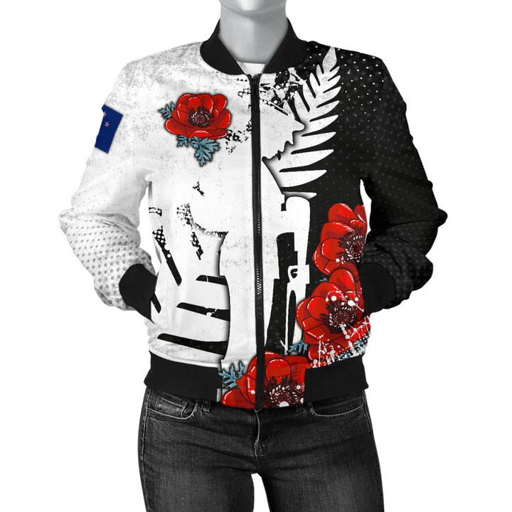 New Zealand Women's Bomber Jacket - Anzac Day Poppy Flower