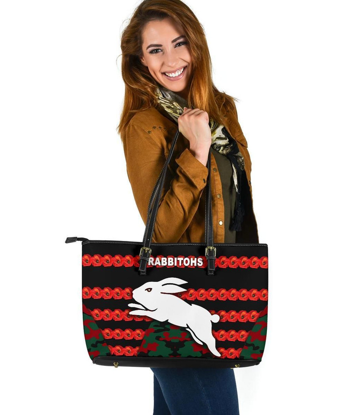 South Sydney Rabbitohs Leather Tote Anzac Day Poppy Flower Vibes