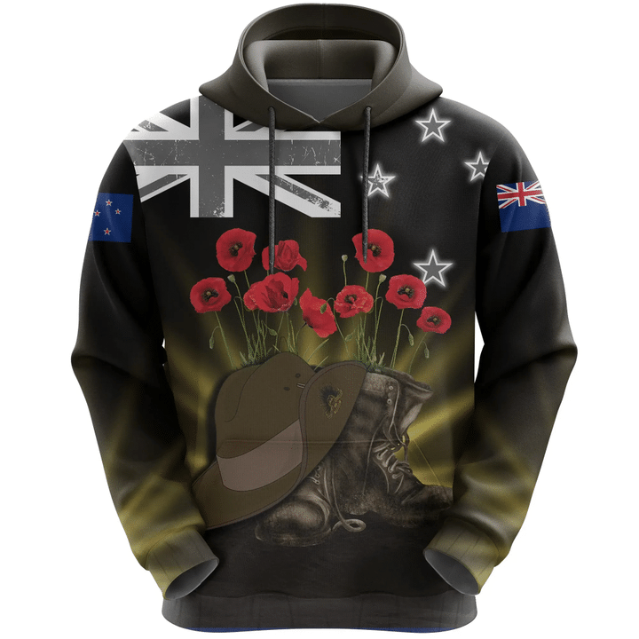 New Zealand Anzac Day Hoodie Lest We Forget Hat And Boots Poppies