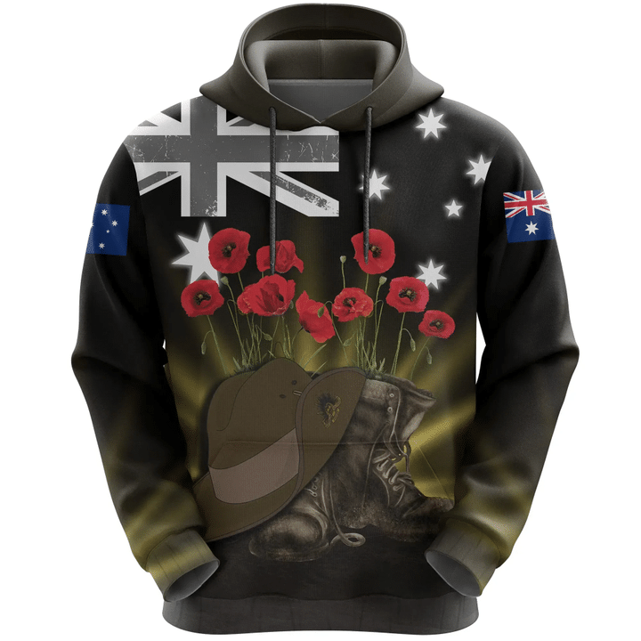 1stTheWorld Australia Anzac Day Hoodie  Lest We Forget Hat And Boots Poppies