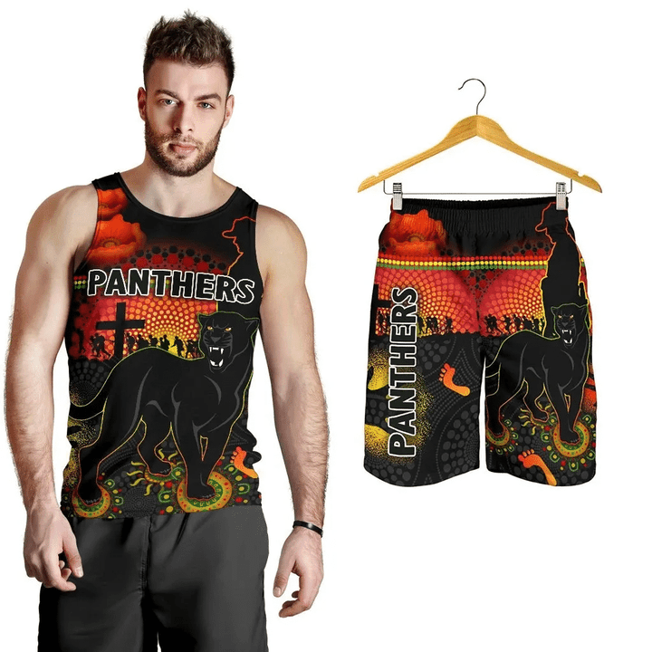 Combo Men Tank Top and Men Short Penrith Indigenous Panthers Anzac Day Lest We Forget A7