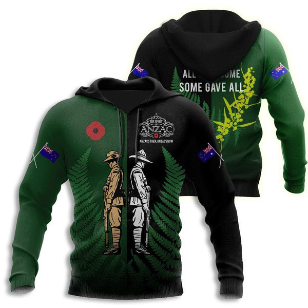 1sttheworld Anzac Day Clothing - Anzac Day Lest We Forget Kiwi And Australia Soldier (Green) | 1sttheworld
