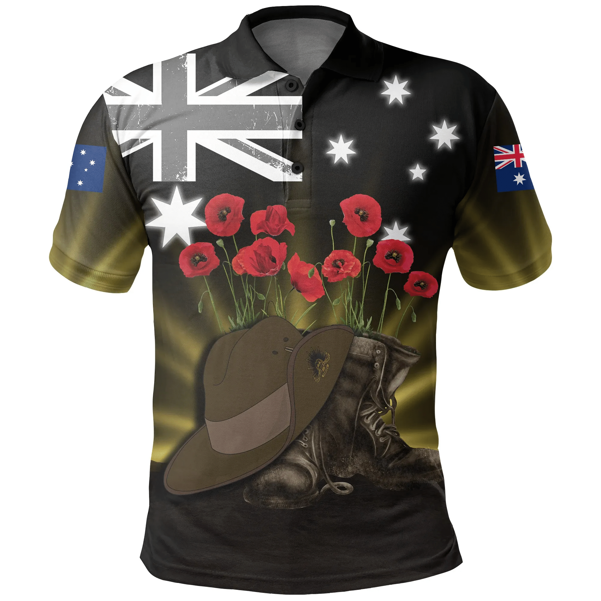 Australia Anzac Day Polo Shirt - Lest We Forget Hat And Boots Poppies | Love The World