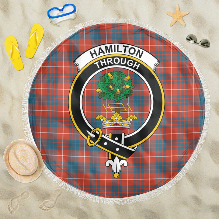 1sttheworld Blanket - Hamilton Ancient Clan Tartan Crest Tartan Beach Blanket A7 | 1sttheworld
