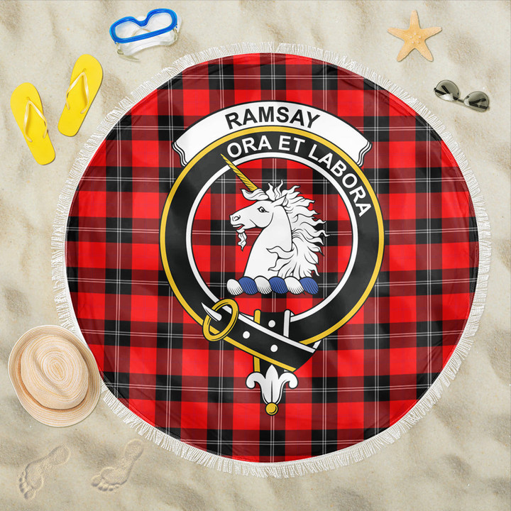 1sttheworld Blanket - Ramsay Modern Clan Tartan Crest Tartan Beach Blanket A7 | 1sttheworld