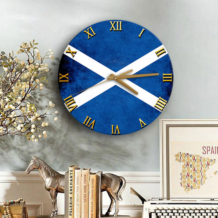 1sttheworld Clock - Flag of Scotland Flag Grunge Style Wooden Clock A7 | 1sttheworld