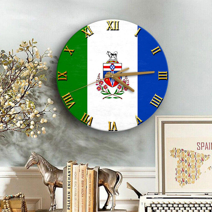 1sttheworld Clock - Canada Flag Of Yukon Wooden Clock A7 | 1sttheworld