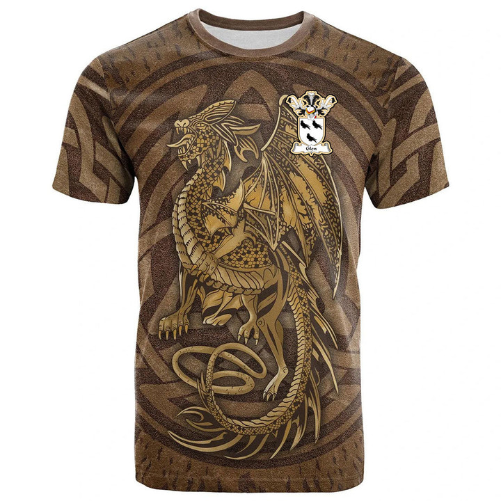 1sttheworld Tee - Glen Family Crest T-Shirt - Celtic Vintage Dragon With Knot A7 | 1sttheworld
