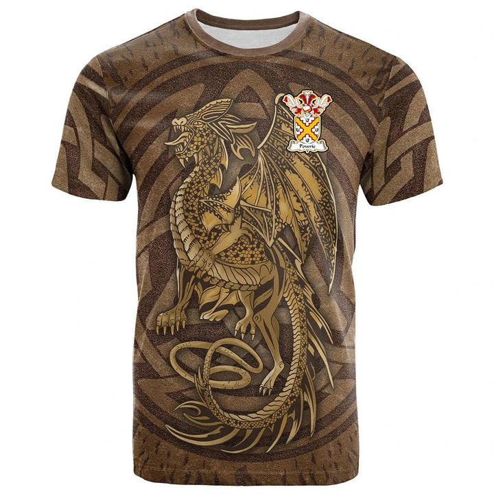 1sttheworld Tee - Powrie Family Crest T-Shirt - Celtic Vintage Dragon With Knot A7 | 1sttheworld