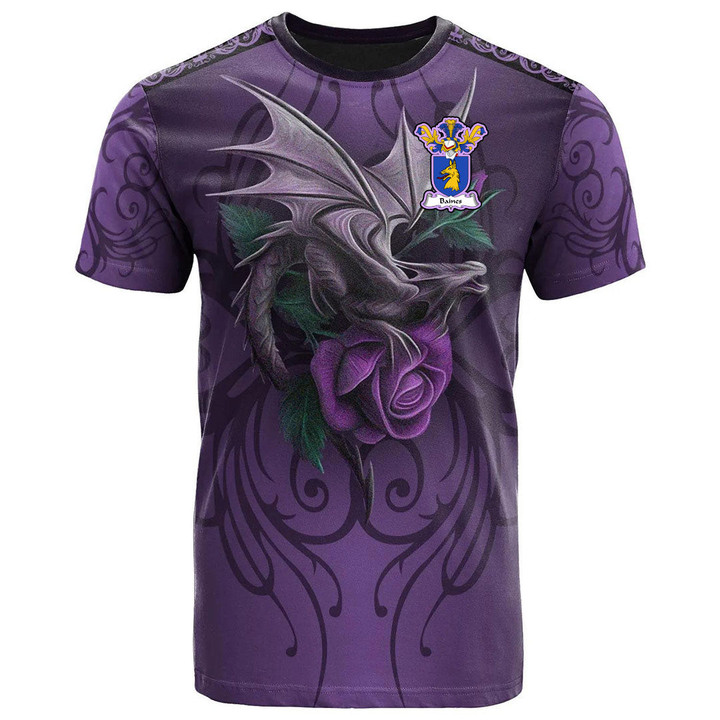 1sttheworld Tee - Bain or Baines Family Crest T-Shirt - Dragon Purple A7 | 1sttheworld