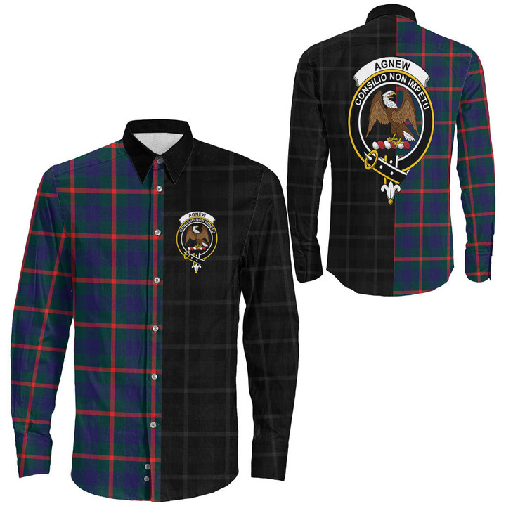 1sttheworld Clothing - Agnew Modern Clan Tartan Crest Long Sleeve Button Shirt - The Half A7 | 1sttheworld