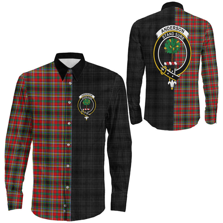 1sttheworld Clothing - Anderson of Arbrake Clan Tartan Crest Long Sleeve Button Shirt - The Half A7 | 1sttheworld