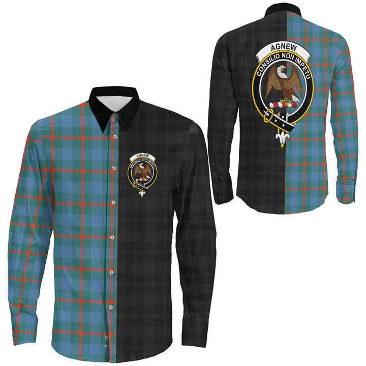 1sttheworld Clothing - Agnew Ancient Clan Tartan Crest Long Sleeve Button Shirt - The Half A7 | 1sttheworld