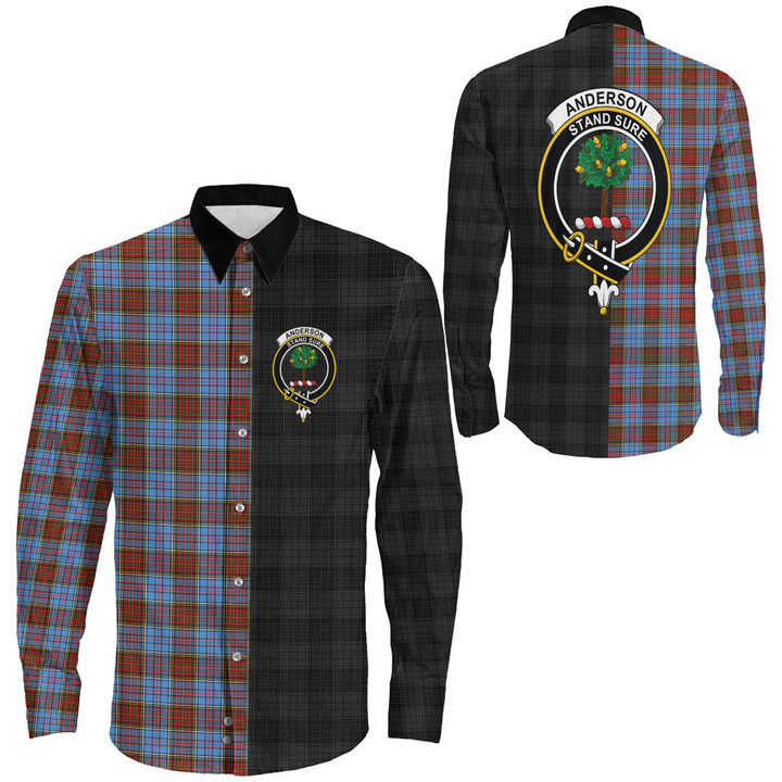 1sttheworld Clothing - Anderson Modern Clan Tartan Crest Long Sleeve Button Shirt - The Half A7 | 1sttheworld
