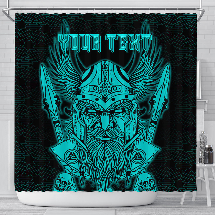 1sttheworld Shower Curtain - (Custom) Odin And Raven Turquoise Viking Shower Curtain | 1sttheworld
