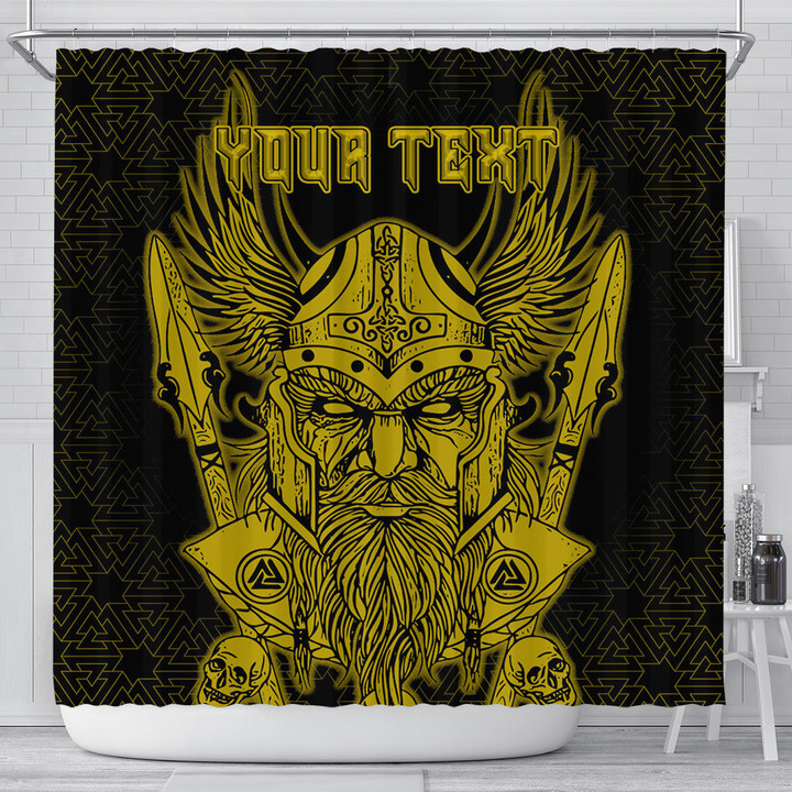 1sttheworld Shower Curtain - (Custom) Odin And Raven Gold Viking Shower Curtain A95