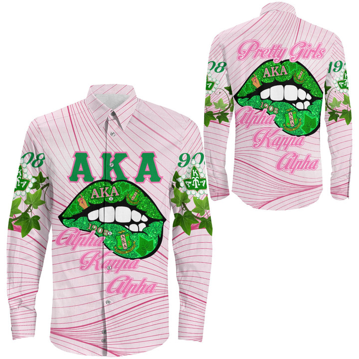 1sttheworld Clothing - AKA Lips Long Sleeve Button Shirt A7 | 1sttheworld.store