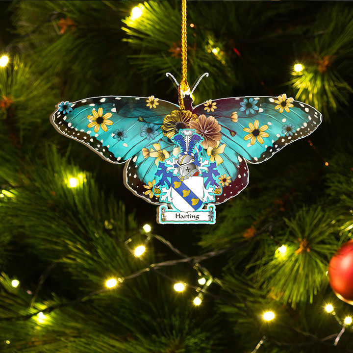 1sttheworld Ornament - Harting Dutch Family Crest Custom Shape Ornament - Blue Butterfly A7 | 1sttheworld