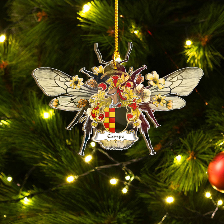 1sttheworld Ornament - Campe German Family Crest Custom Shape Ornament - Bee Decorated with Flowers A7 | 1sttheworld