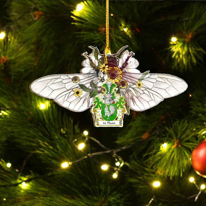 1sttheworld Ornament - de Haan Dutch Family Crest Custom Shape Ornament - Fluffy Bumblebee A7 | 1sttheworld