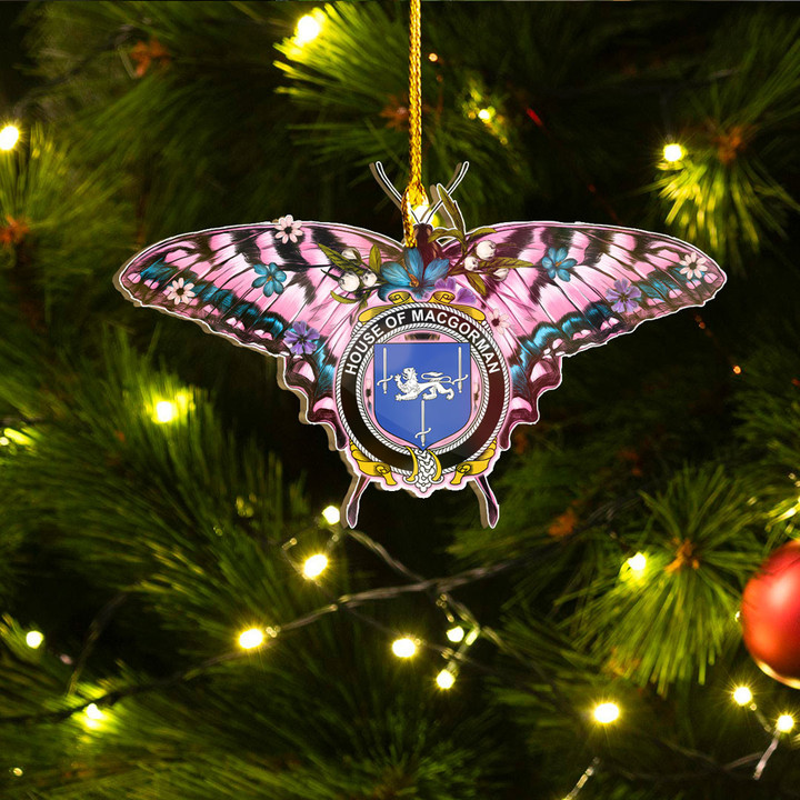 1sttheworld Ornament - House of MACGORMAN Irish Family Crest Custom Shape Ornament - Pink Butterfly with Flowers A7 | 1sttheworld