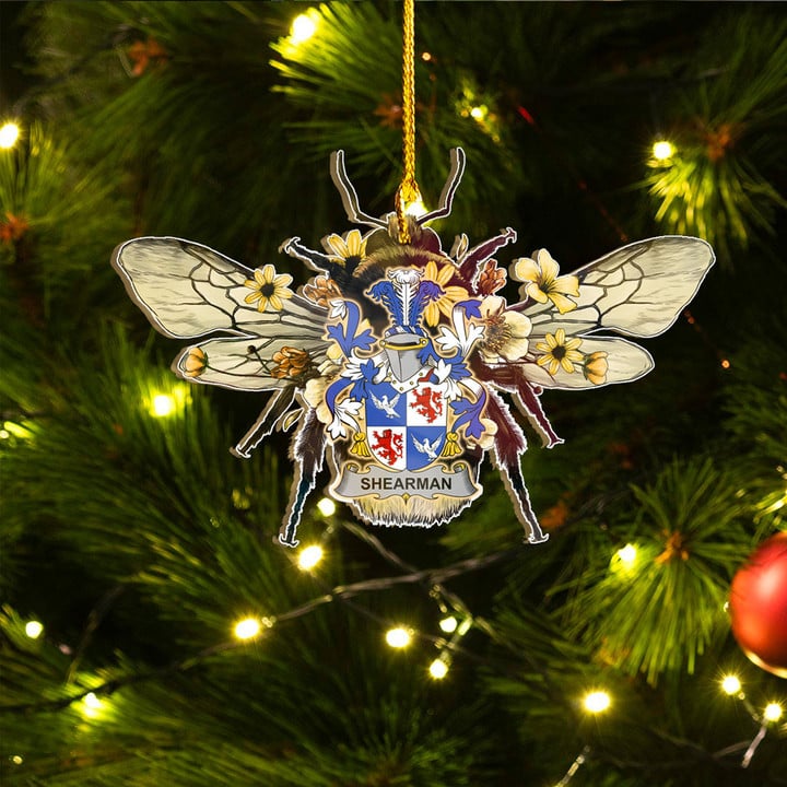 1sttheworld Ornament - Shearman Irish Family Crest Custom Shape Ornament - Bee Decorated with Flowers A7 | 1sttheworld