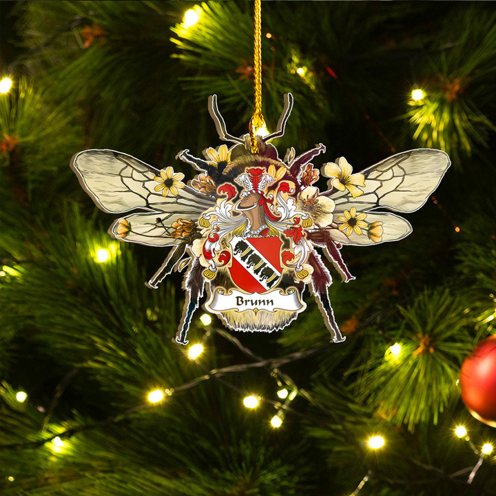 1sttheworld Ornament - Brunn German Family Crest Custom Shape Ornament - Bee Decorated with Flowers A7 | 1sttheworld