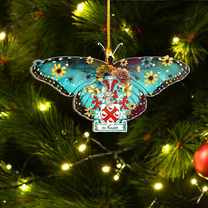 1sttheworld Ornament - de Raadt Dutch Family Crest Custom Shape Ornament - Blue Butterfly A7 | 1sttheworld