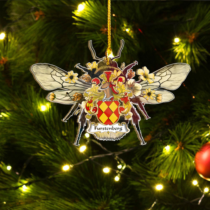 1sttheworld Ornament - Furstenberg German Family Crest Custom Shape Ornament - Bee Decorated with Flowers A7 | 1sttheworld