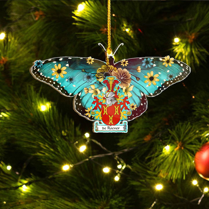 1sttheworld Ornament - de Roever Dutch Family Crest Custom Shape Ornament - Blue Butterfly A7 | 1sttheworld