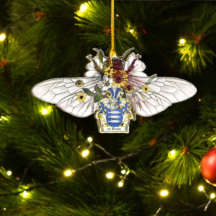 1sttheworld Ornament - de Bruin Dutch Family Crest Custom Shape Ornament - Fluffy Bumblebee A7 | 1sttheworld
