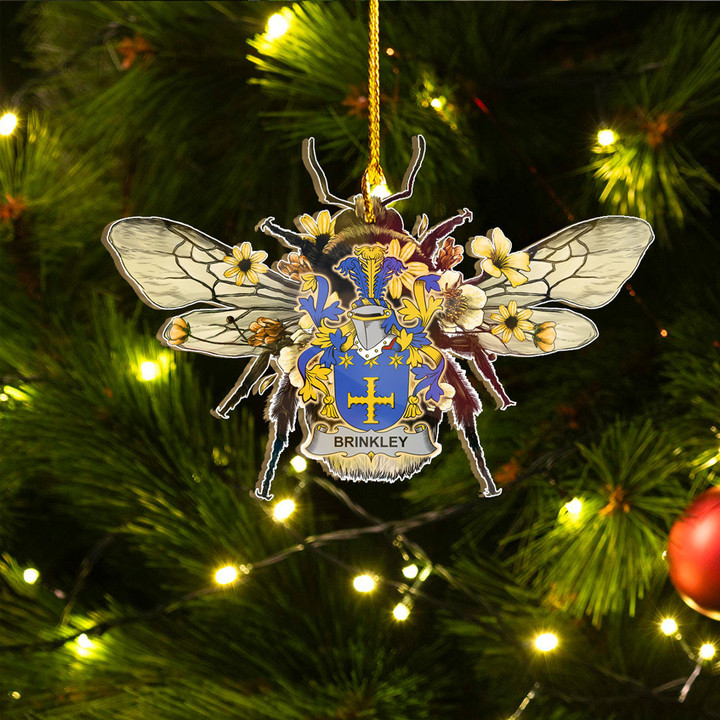 1sttheworld Ornament - Brinkley Irish Family Crest Custom Shape Ornament - Bee Decorated with Flowers A7 | 1sttheworld