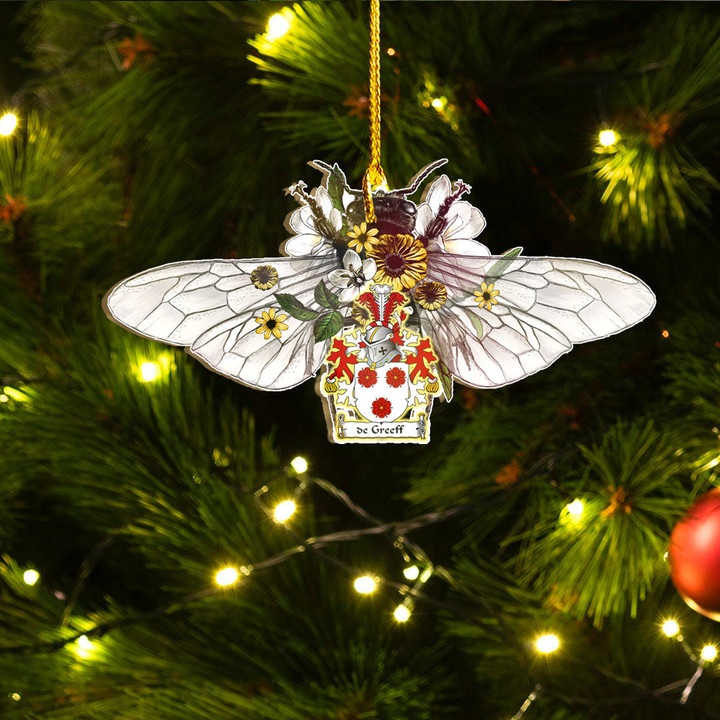 1sttheworld Ornament - de Greeff Dutch Family Crest Custom Shape Ornament - Fluffy Bumblebee A7 | 1sttheworld