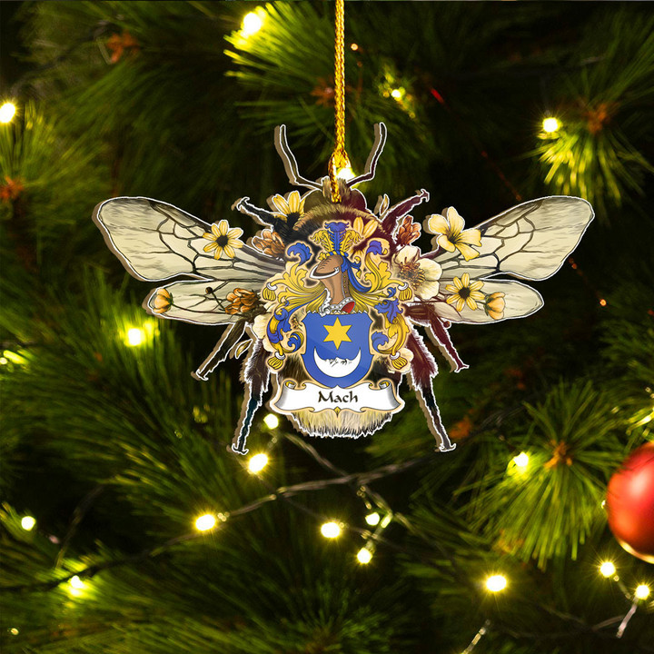 1sttheworld Ornament - Mach German Family Crest Custom Shape Ornament - Bee Decorated with Flowers A7 | 1sttheworld