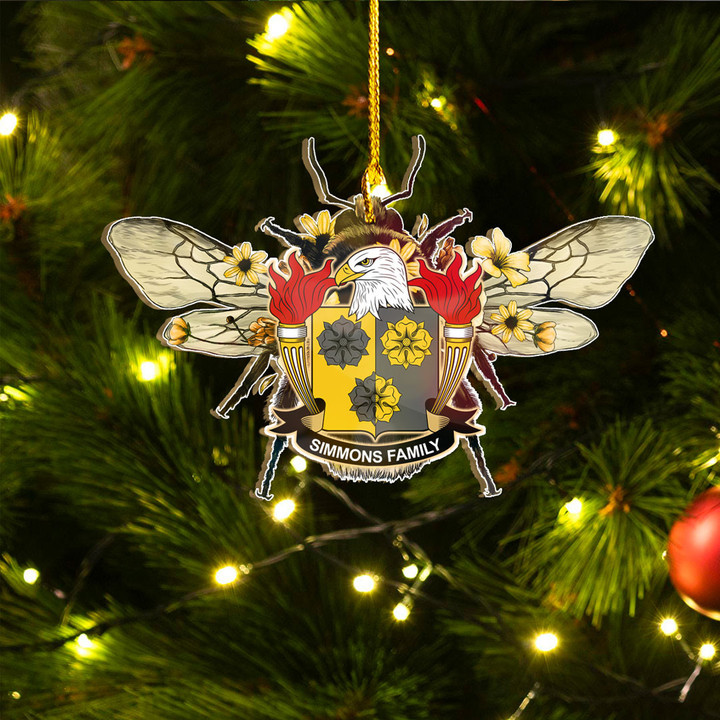 1sttheworld Ornament - Simmons American Family Crest Custom Shape Ornament - Bee Decorated with Flowers A7 | 1sttheworld