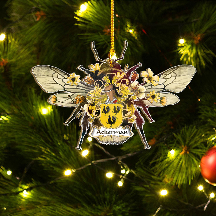 1sttheworld Ornament - Ackerman German Family Crest Custom Shape Ornament - Bee Decorated with Flowers A7 | 1sttheworld