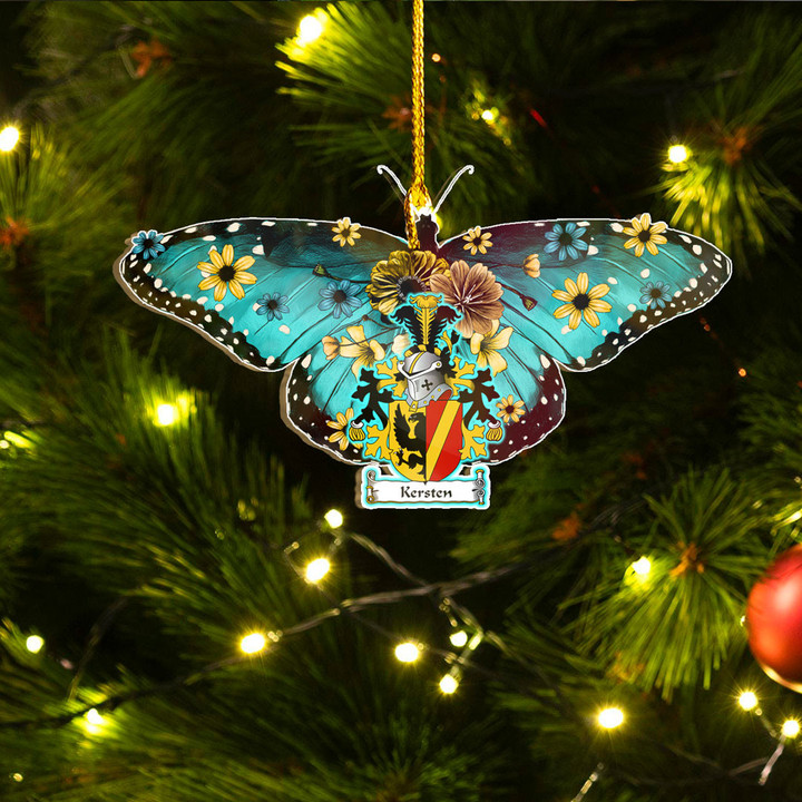 1sttheworld Ornament - Kersten Dutch Family Crest Custom Shape Ornament - Blue Butterfly A7 | 1sttheworld