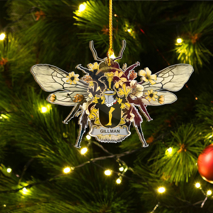 1sttheworld Ornament - Gillman Irish Family Crest Custom Shape Ornament - Bee Decorated with Flowers A7 | 1sttheworld
