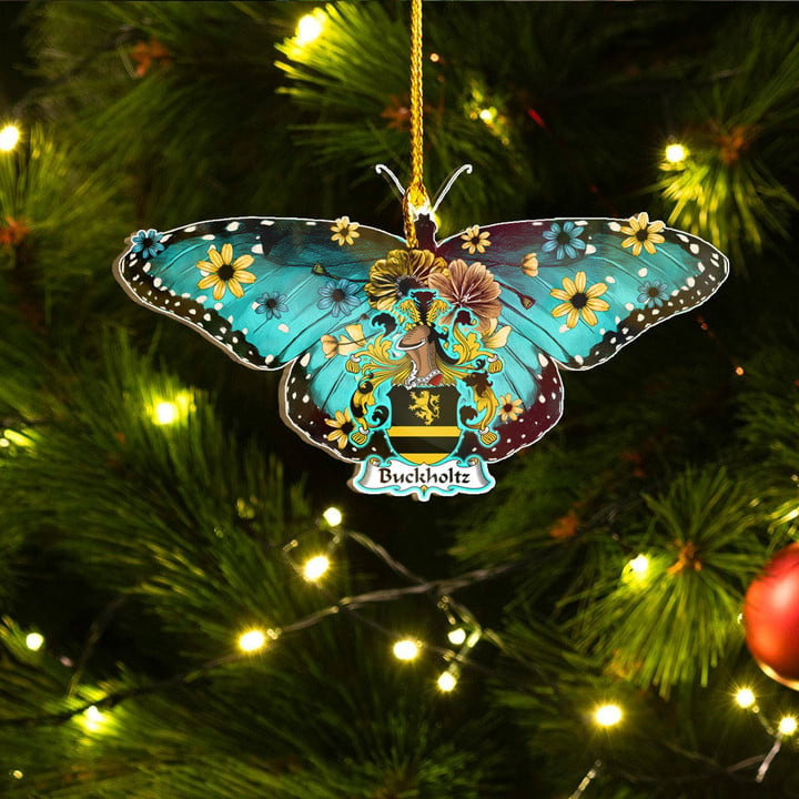 1sttheworld Ornament - Buckholtz German Family Crest Custom Shape Ornament - Blue Butterfly A7 | 1sttheworld
