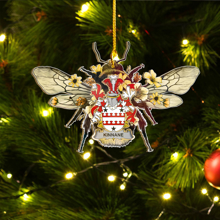1sttheworld Ornament - Kinnane or O Kinane Irish Family Crest Custom Shape Ornament - Bee Decorated with Flowers A7 | 1sttheworld