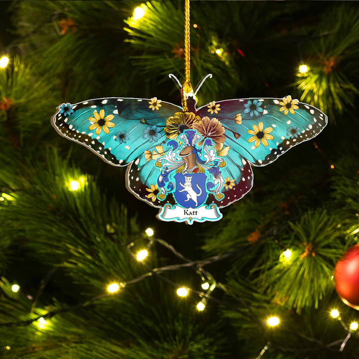 1sttheworld Ornament - Katt German Family Crest Custom Shape Ornament - Blue Butterfly A7 | 1sttheworld