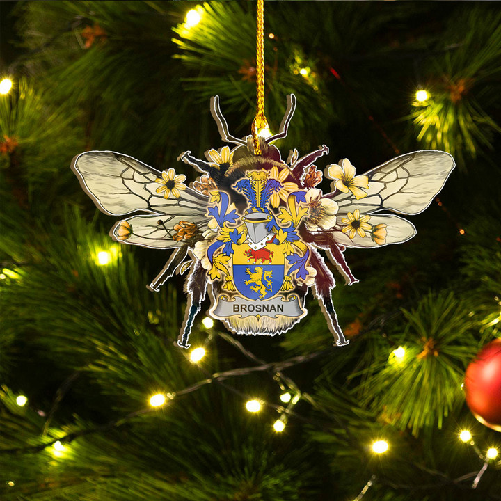 1sttheworld Ornament - Brosnan or O Brosnan Irish Family Crest Custom Shape Ornament - Bee Decorated with Flowers A7 | 1sttheworld