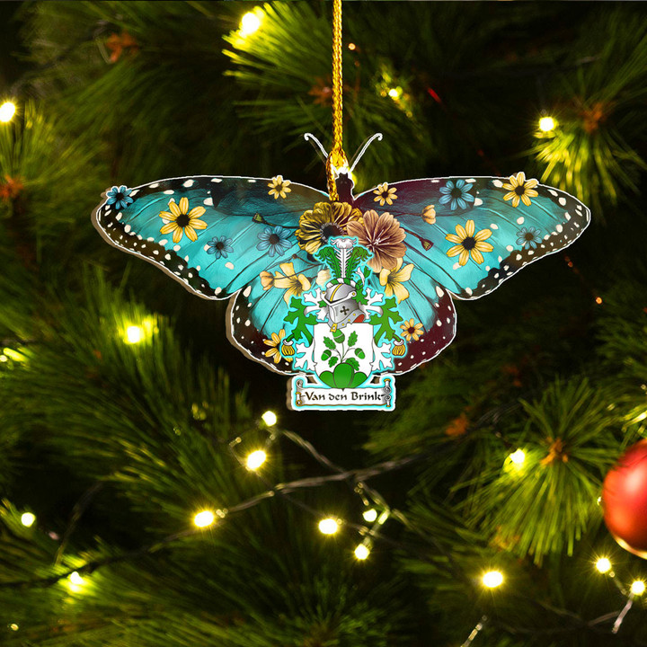 1sttheworld Ornament - Van den Brink Brinks Dutch Family Crest Custom Shape Ornament - Blue Butterfly A7 | 1sttheworld