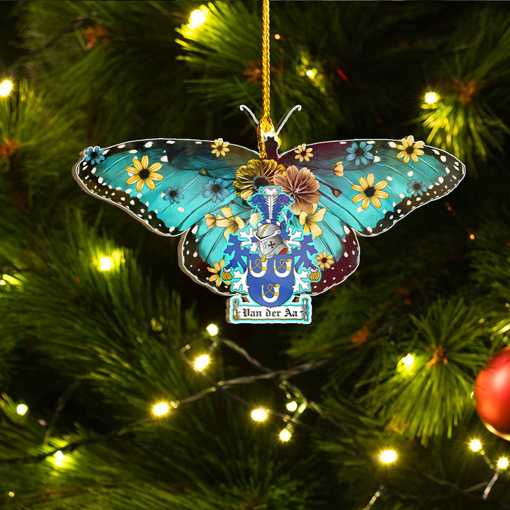 1sttheworld Ornament - Van der Aa Dutch Family Crest Custom Shape Ornament - Blue Butterfly A7 | 1sttheworld